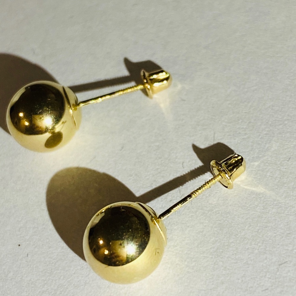 Gold Ball 14kt Solid Stud Earrings - image 3